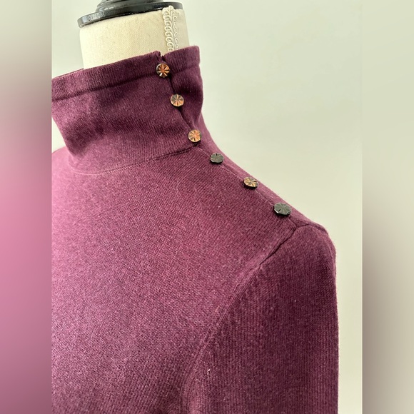 J. McLaughlin Purple Sweater Turtleneck Long Sleeve With Buttons Women's Size S - Picture 6 of 15